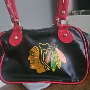 NHL Black Shoulder Bag with Red Trim and Multicolor Logo